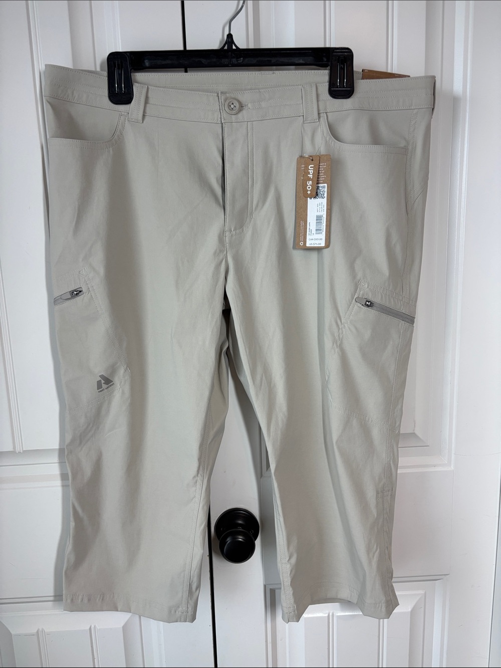 NWT Eddie Bauer First Ascent Guide Capri Pants Stone Beige 14P UPF 50+